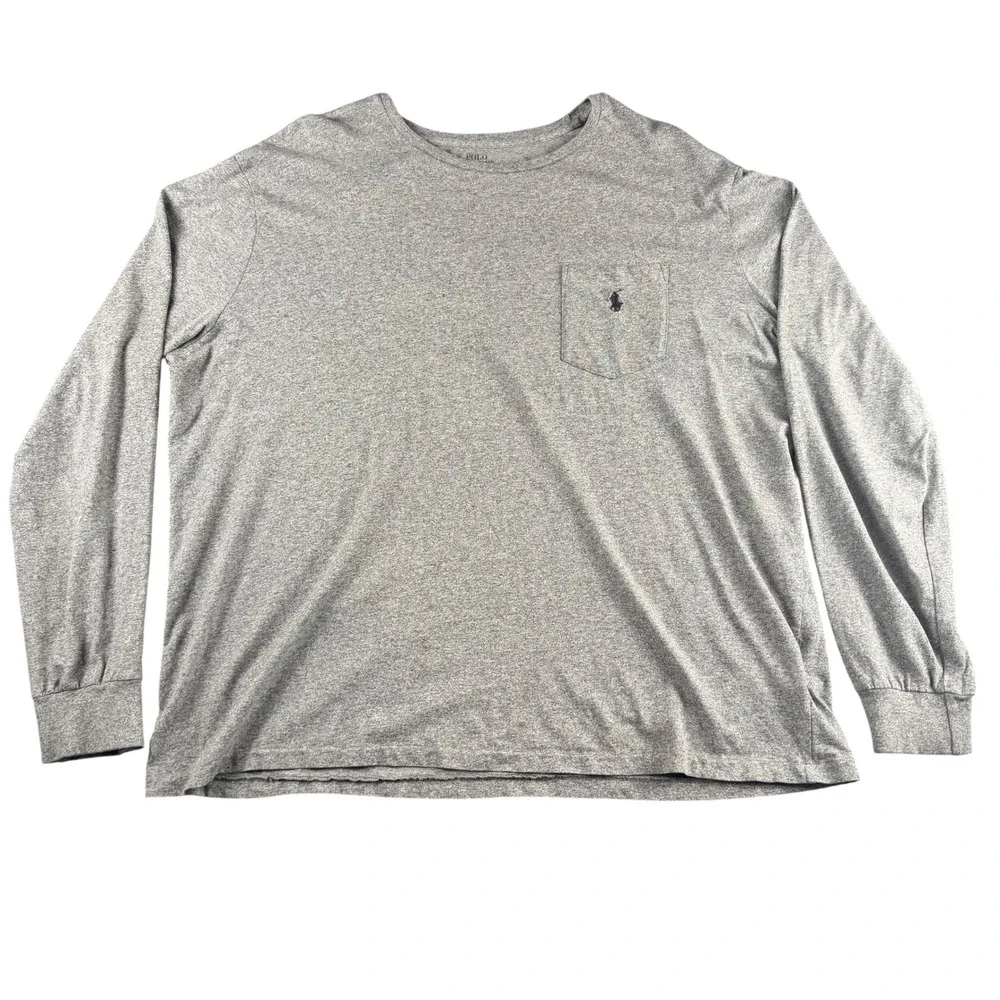 Polo Ralph Lauren Mens XXL Long Sleeve Pocket T-Shirt Heather Grey Pony Logo